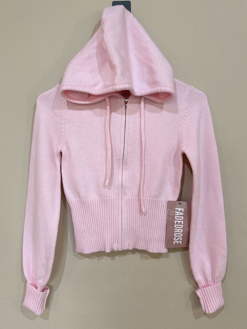 Faded Rose Pink Zip-Up Hooded Cardigan Juniors Sz S 3-5
